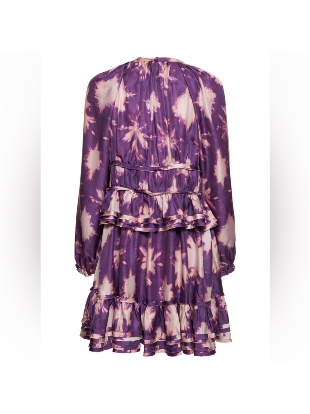 Ulla Johnson Emery Silk Ruffle Long Sleeve Mini Dress Purple Cassis Blur 0 NWOT - Picture 5 of 15